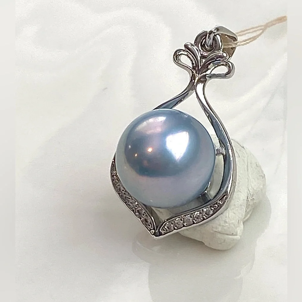 P171-Handmade 12mm Baby Blue Edison Pearl Pendant - Picture 2 of 5